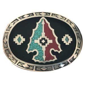 Turquoise Coral Arrowhead Inlay Belt buckle Spear Engraved